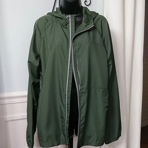 Green weatherproof wind breaker.